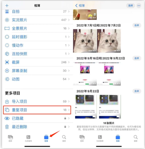 忠县苹果手机维修分享iOS 16 中相册重复项目功能使用方法 