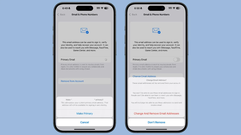 忠县苹果手机维修分享苹果 iOS 18.1 支持设置“主要”邮箱地址并更改 iCloud 邮箱 